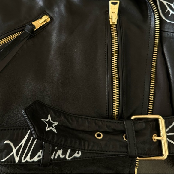 AllSaints Exclusive Pre-Customized Balfern Belted Hem Leather Biker Jacket - Picture 7 of 10